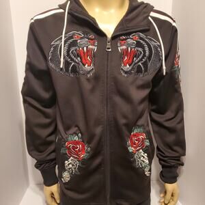 Reason Reason Panther Roses Skeleton Embroidered Patch Hoodie Black Men's M